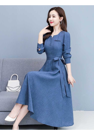 long dress wanita korea import lengan panjang D8609